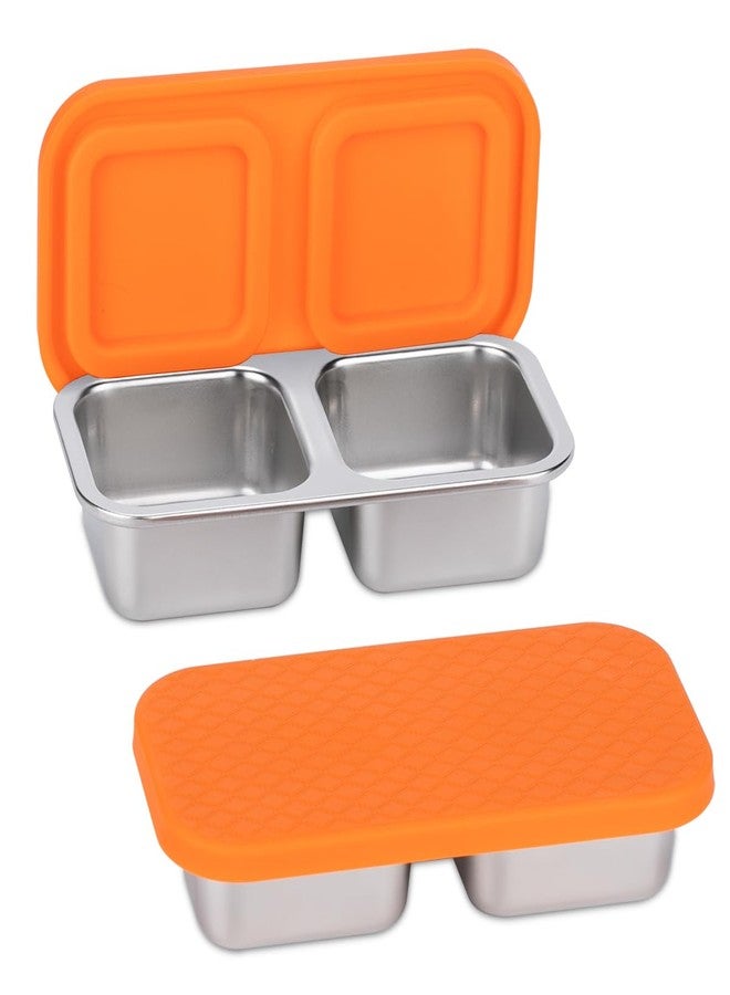 DOSEWART 2-Compartment 10oz Stainless Steel Snack Containers, Reusable Snack Containers with Silicone Lids Lunch Box for Meal Prep Food Storage On-the-Go Snacking(Orange) - Image 1